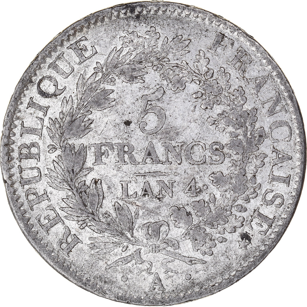 Coin, France, Union et Force, 5 Francs, AN 4, Paris, frappe avec virole