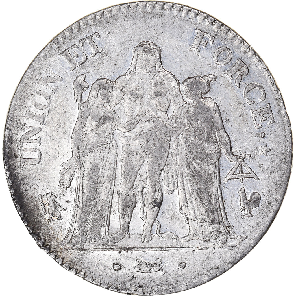 Moneta, Francja, Union et Force, 5 Francs, AN 7, Paris, EF(40-45), Srebro