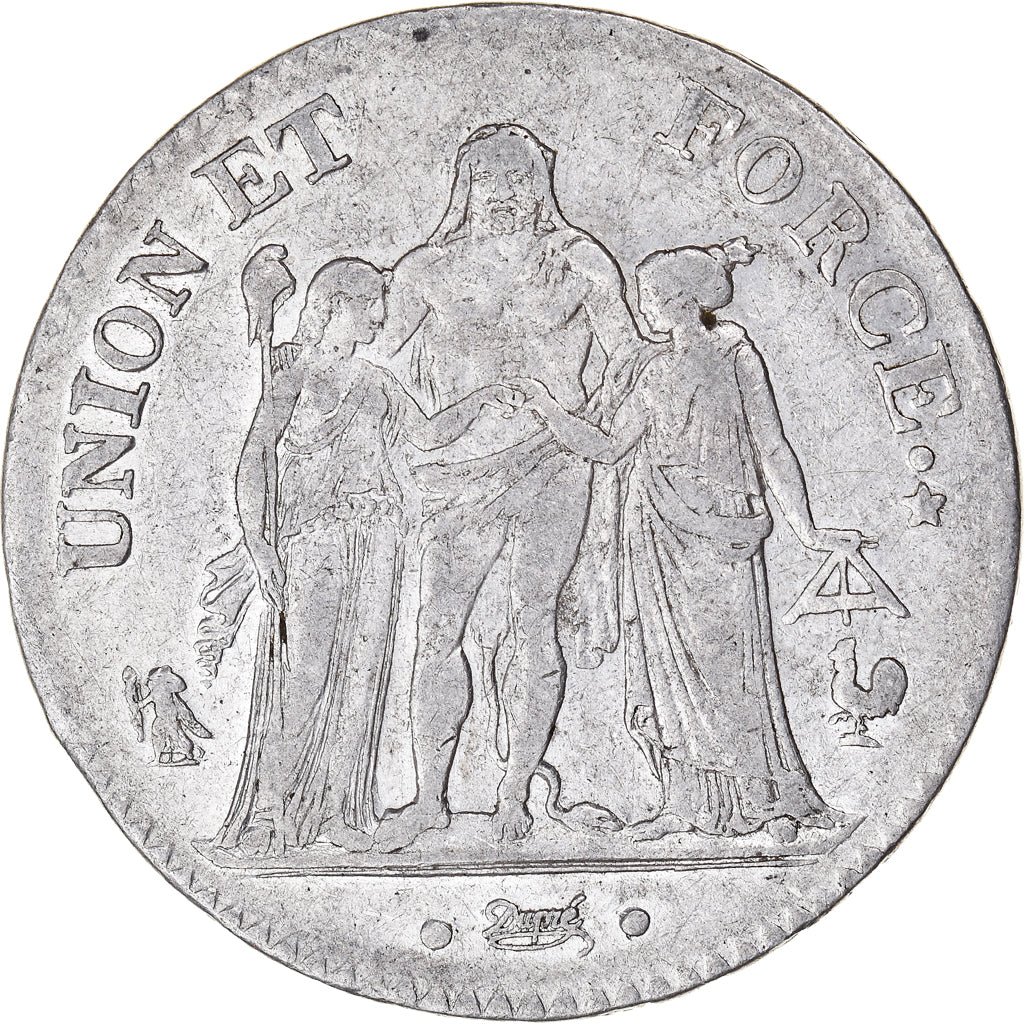 Munten, Frankrijk, Union et Force, 5 Francs, AN 7, Paris, ZF, Zilver, KM:639.1