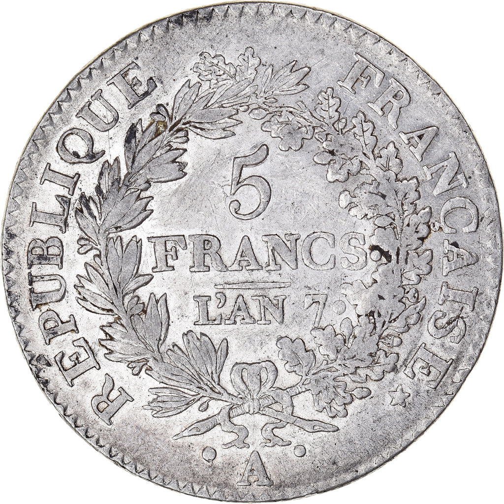 Munten, Frankrijk, Union et Force, 5 Francs, AN 7, Paris, ZF, Zilver, KM:639.1