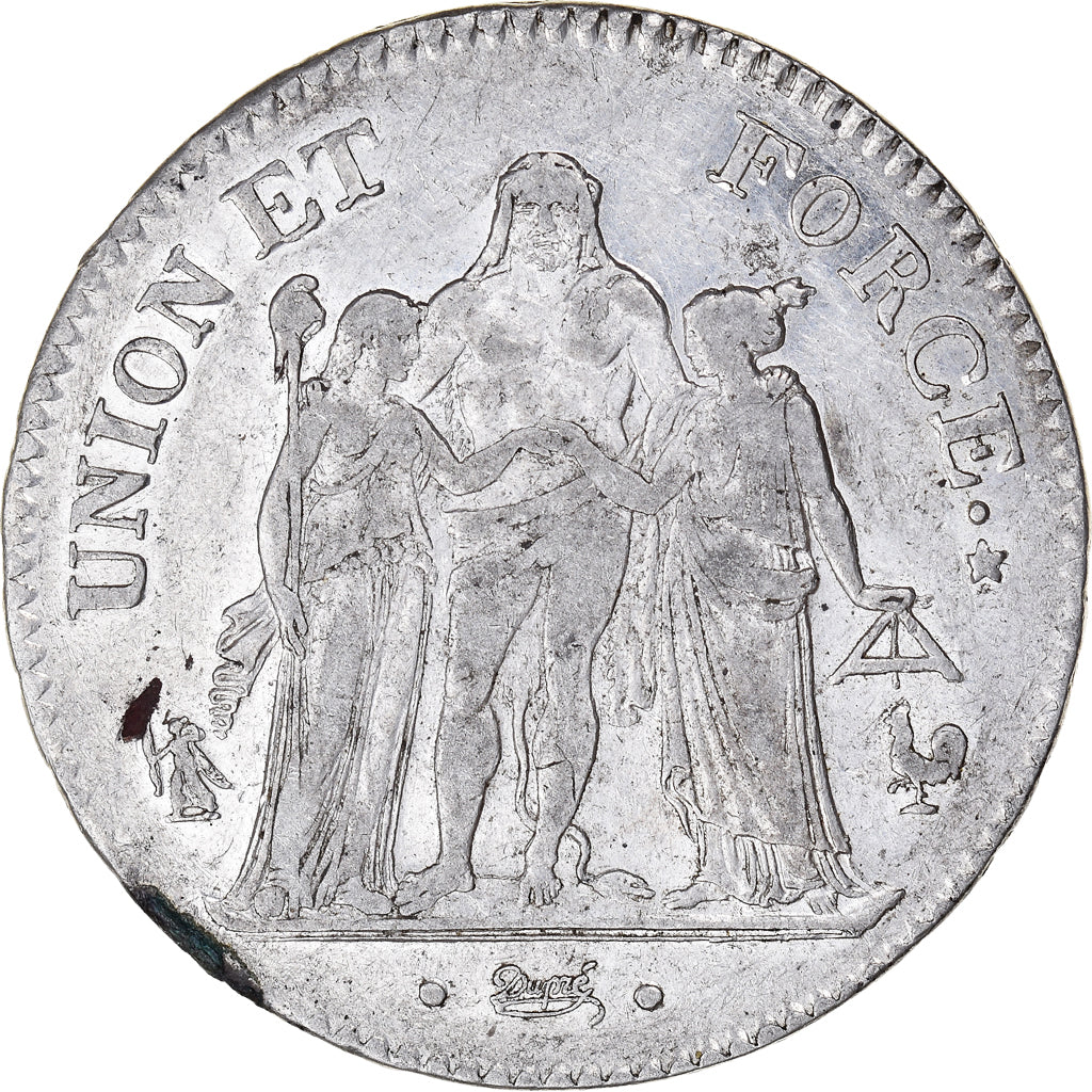 Moneta, Francja, Union et Force, 5 Francs, AN 7, Paris, EF(40-45), Srebro