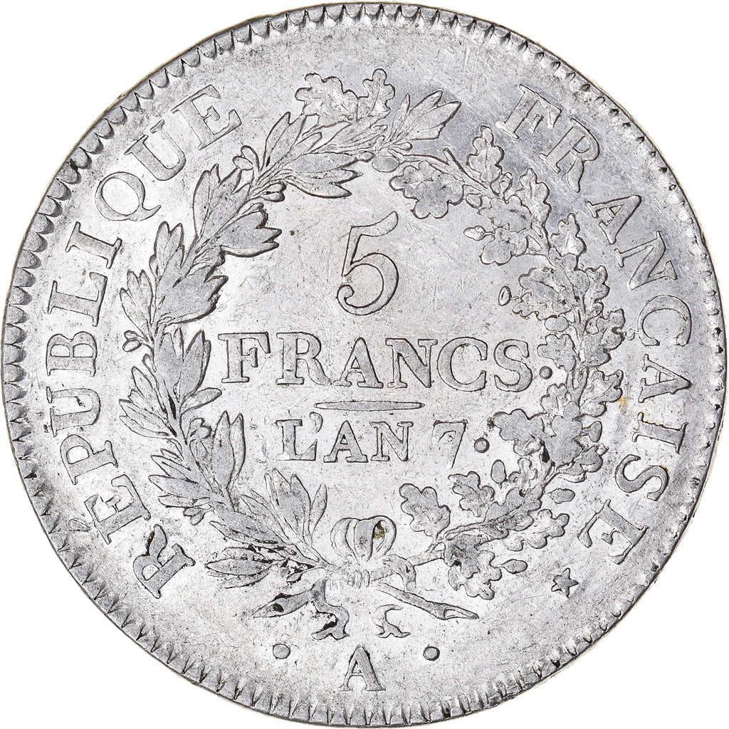 Moneta, Francja, Union et Force, 5 Francs, AN 7, Paris, EF(40-45), Srebro