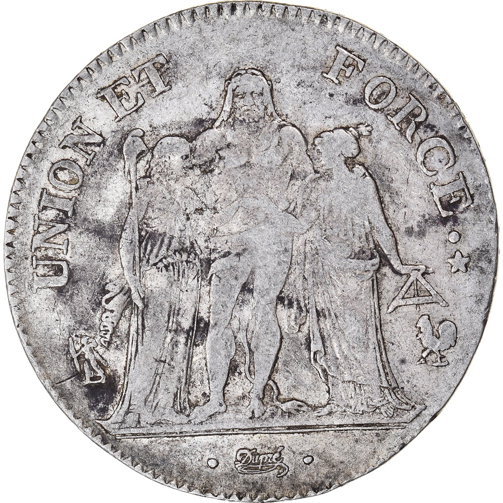 Coin, France, Union et Force, 5 Francs, An 6/5, Paris, VF(30-35), Silver