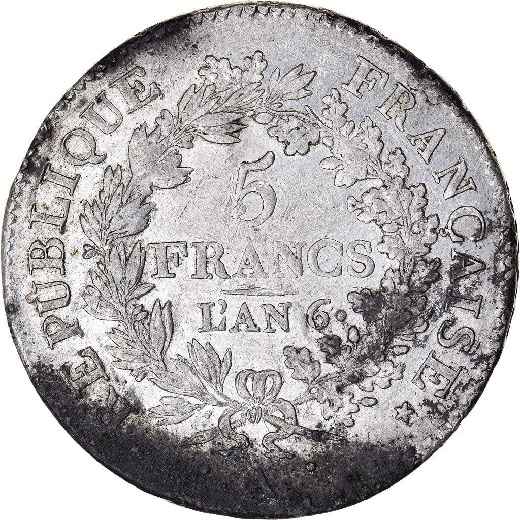 Moneda, Francia, Union et Force, 5 Francs, AN 6, Paris, MBC, Plata, KM:639.1
