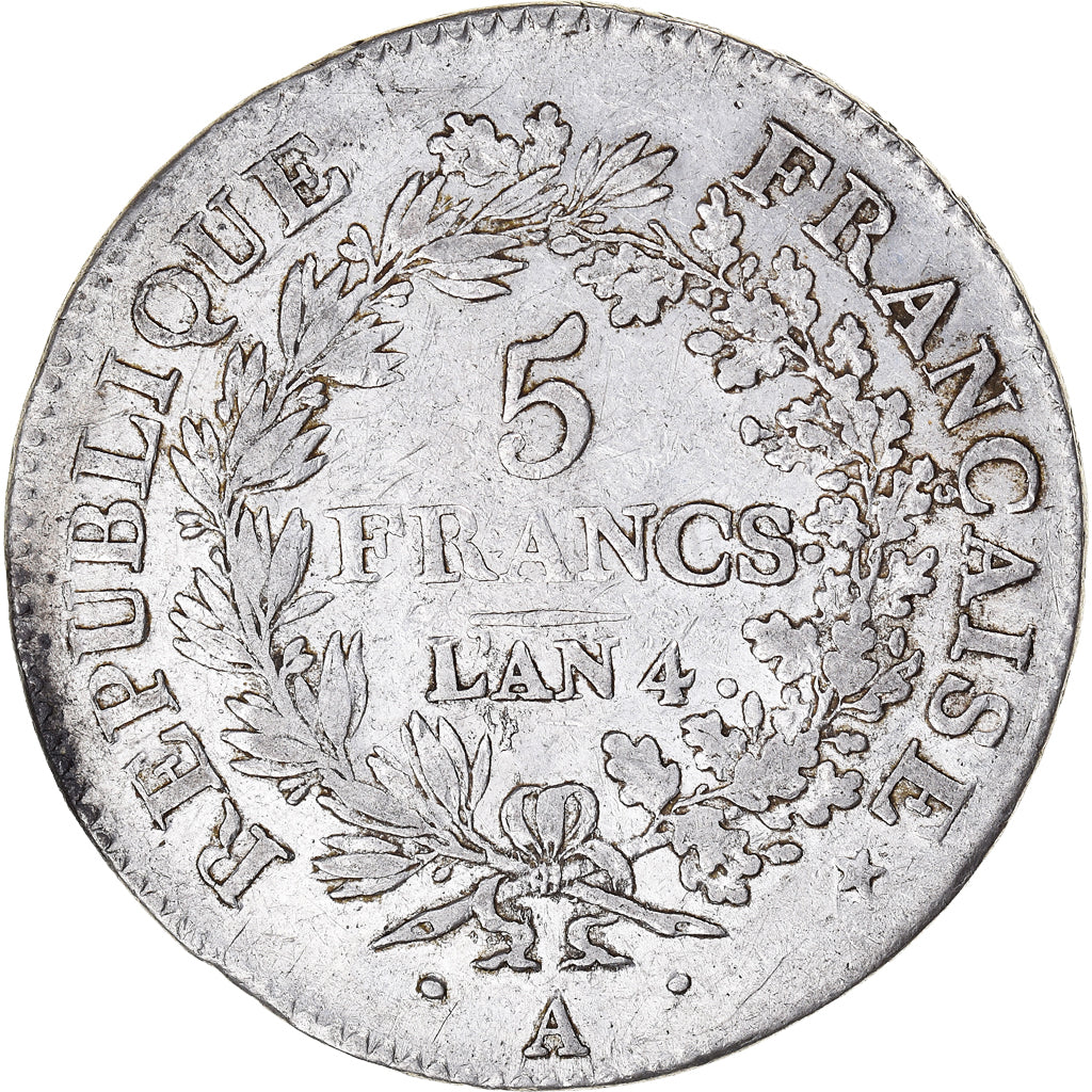 Münze, Frankreich, Union et Force, 5 Francs, AN 4, Paris, S+, Silber, KM:639.1