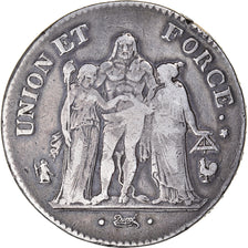 Moneta, Francia, Union et Force, 5 Francs, An 6/5, Paris, MB+, Argento