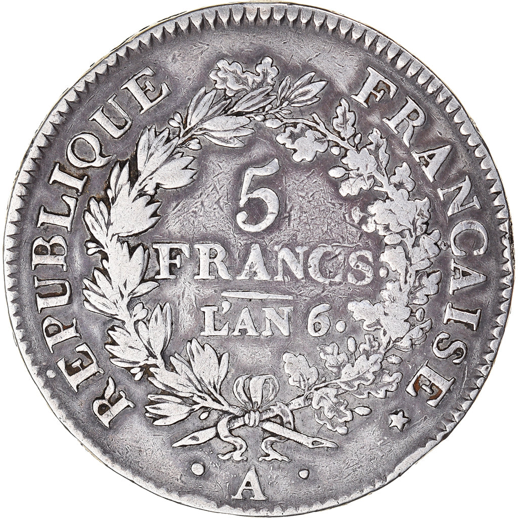 Moneta, Francia, Union et Force, 5 Francs, An 6/5, Paris, MB+, Argento