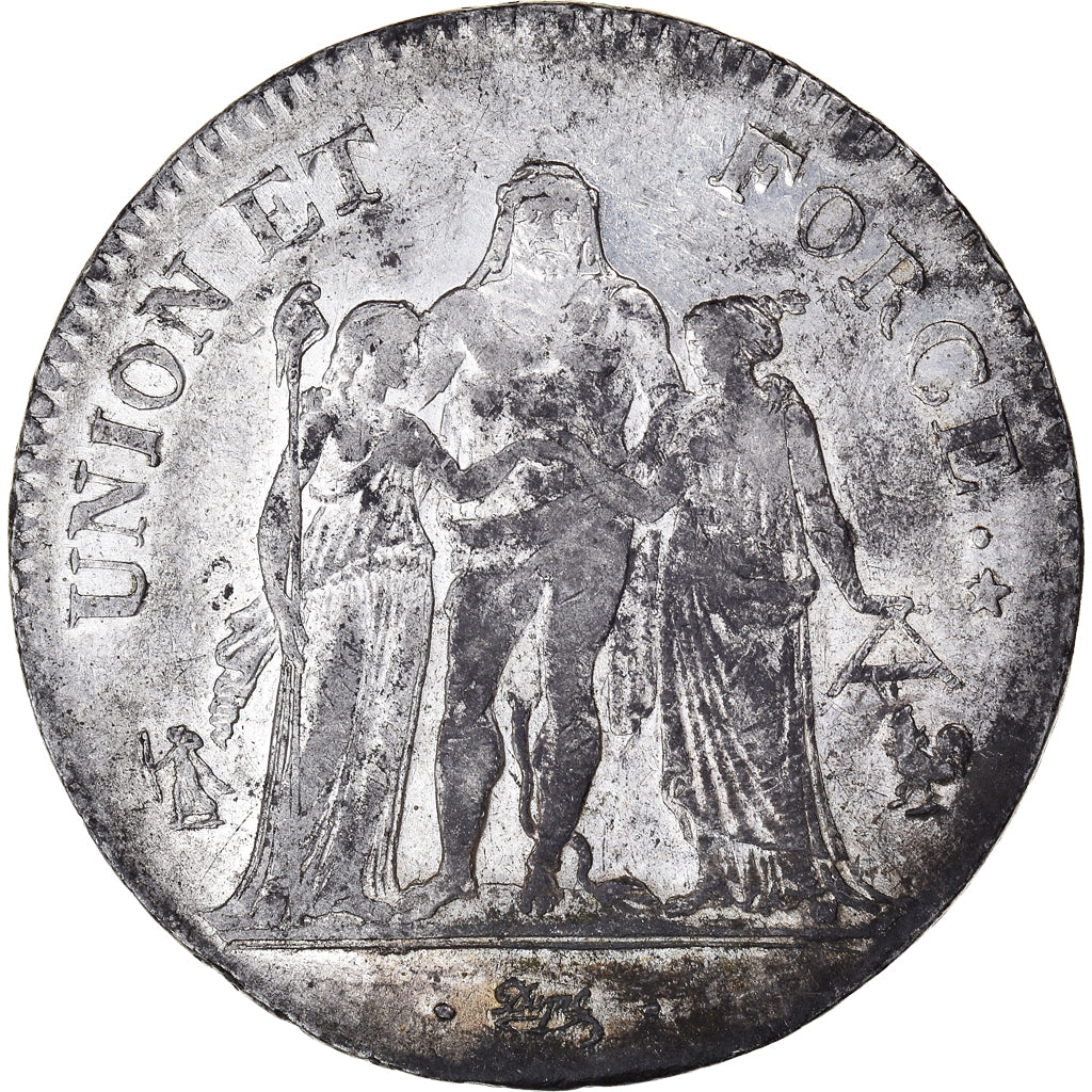 Moneta, Francia, Union et Force, 5 Francs, An 6/5, Paris, MB+, Argento