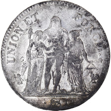 Moneta, Francia, Union et Force, 5 Francs, An 6/5, Paris, MB+, Argento