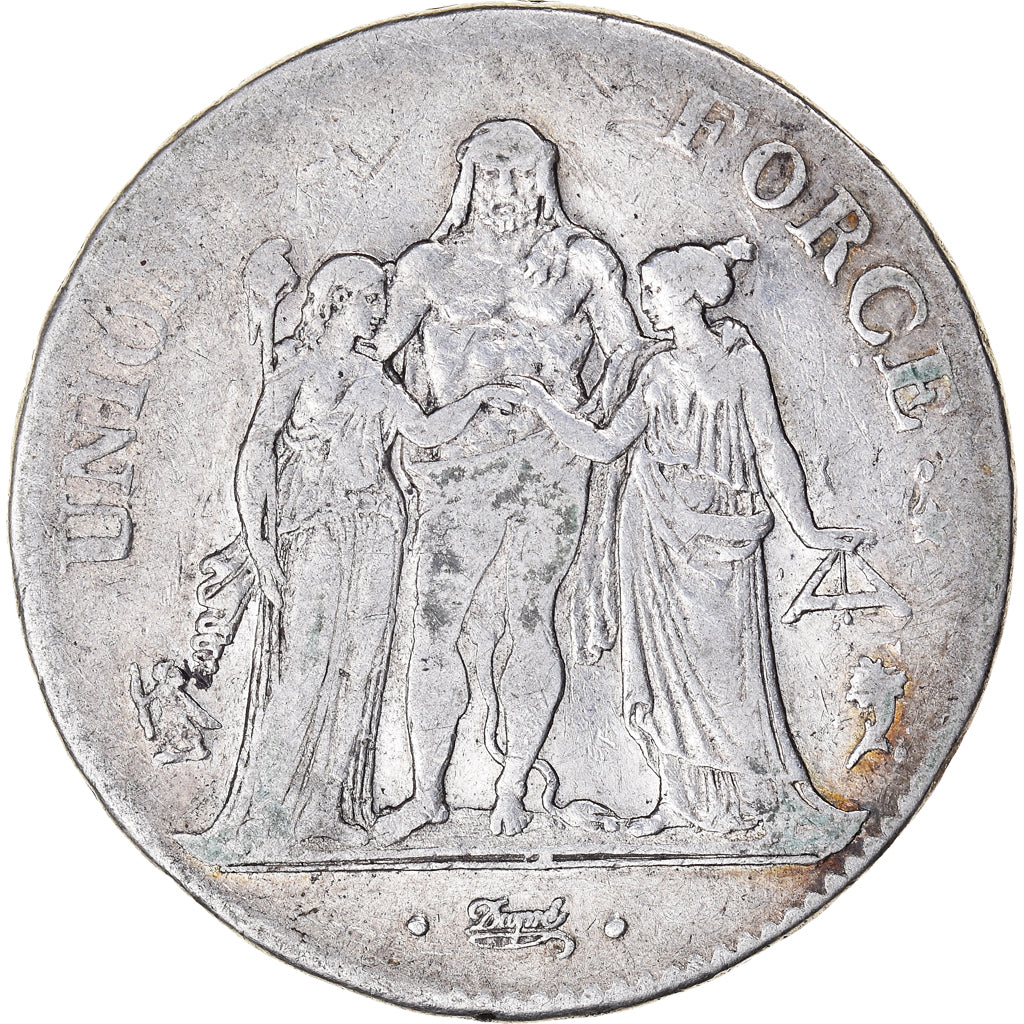 Moneta, Francia, Union et Force, 5 Francs, AN 4, Paris, MB+, Argento, KM:639.1