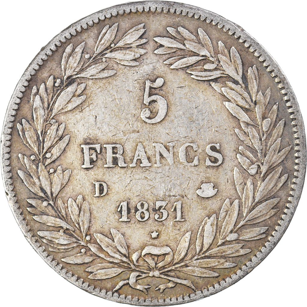 Coin, France, Louis-Philippe, 5 Francs, 1831, Lyon, VF(20-25), Silver, KM:735.4