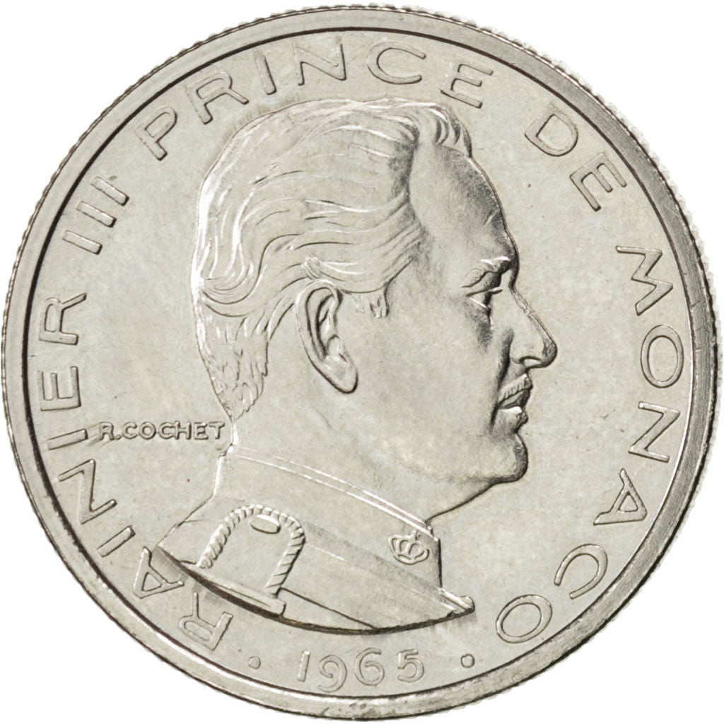 MONACO, 1/2 Franc, 1965, KM #E52, AU(55-58), Nickel, Gadoury #149, 4.42
