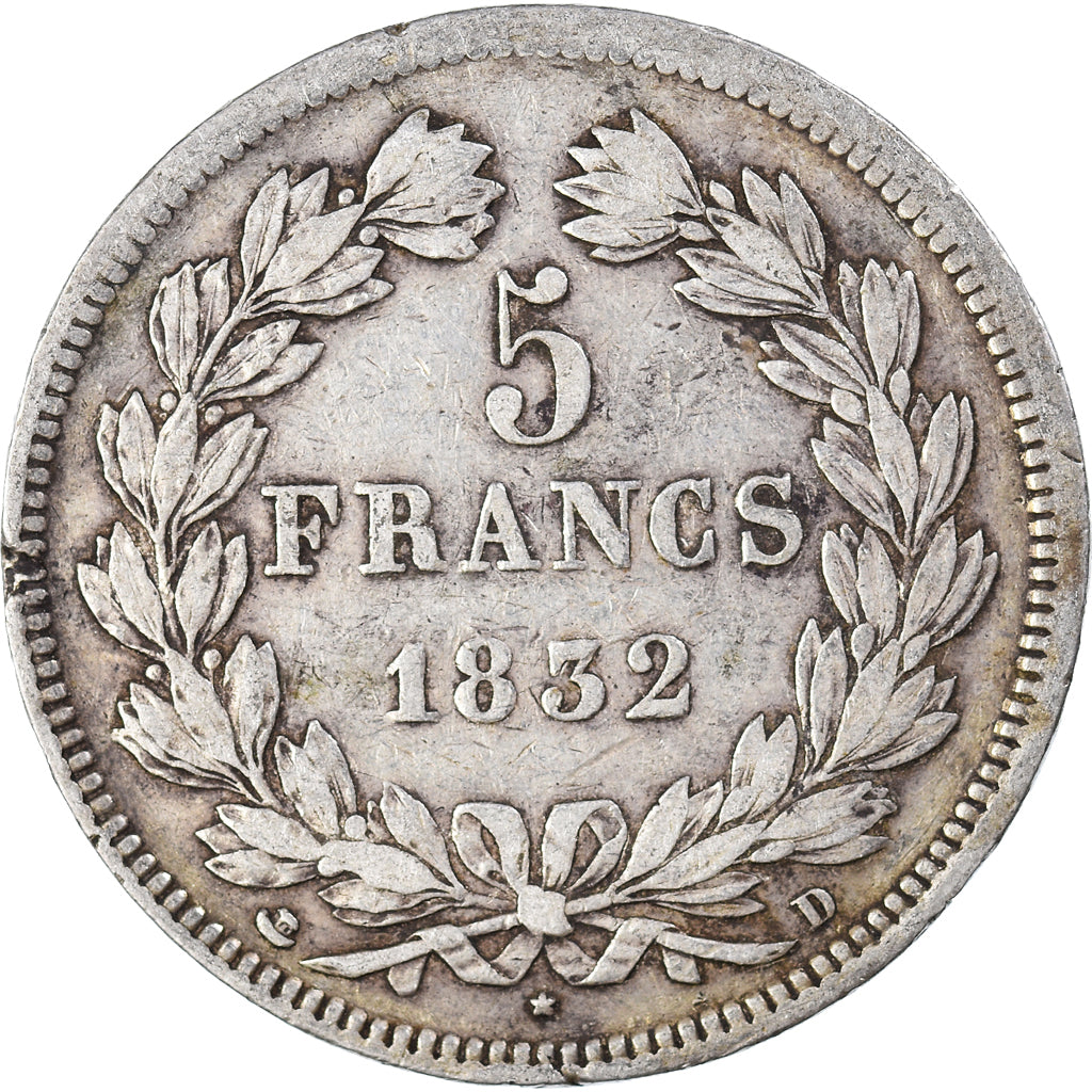 Coin, France, Louis-Philippe, 5 Francs, 1832, Lyon, VF(20-25), Silver, KM:749.4
