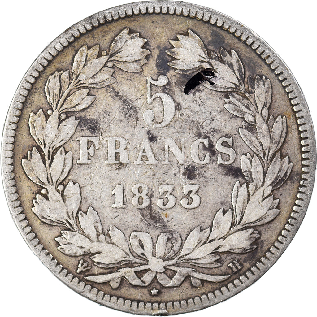 Münze, Frankreich, Louis-Philippe, 5 Francs, 1833, La Rochelle, S, Silber