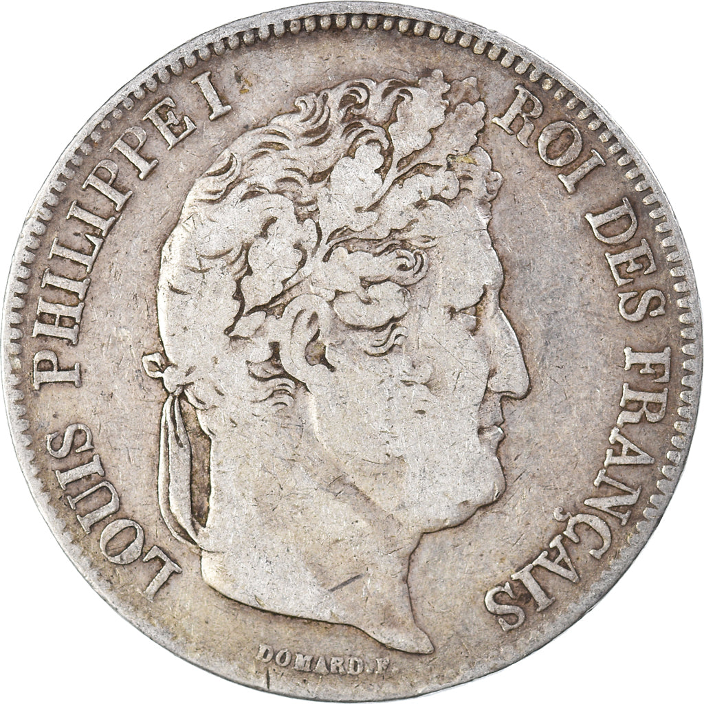Moneda, Francia, Louis-Philippe, 5 Francs, 1833, Rouen, BC+, Plata, KM:749.2