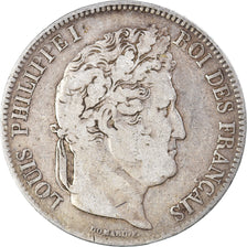 Moneda, Francia, Louis-Philippe, 5 Francs, 1833, Rouen, BC+, Plata, KM:749.2
