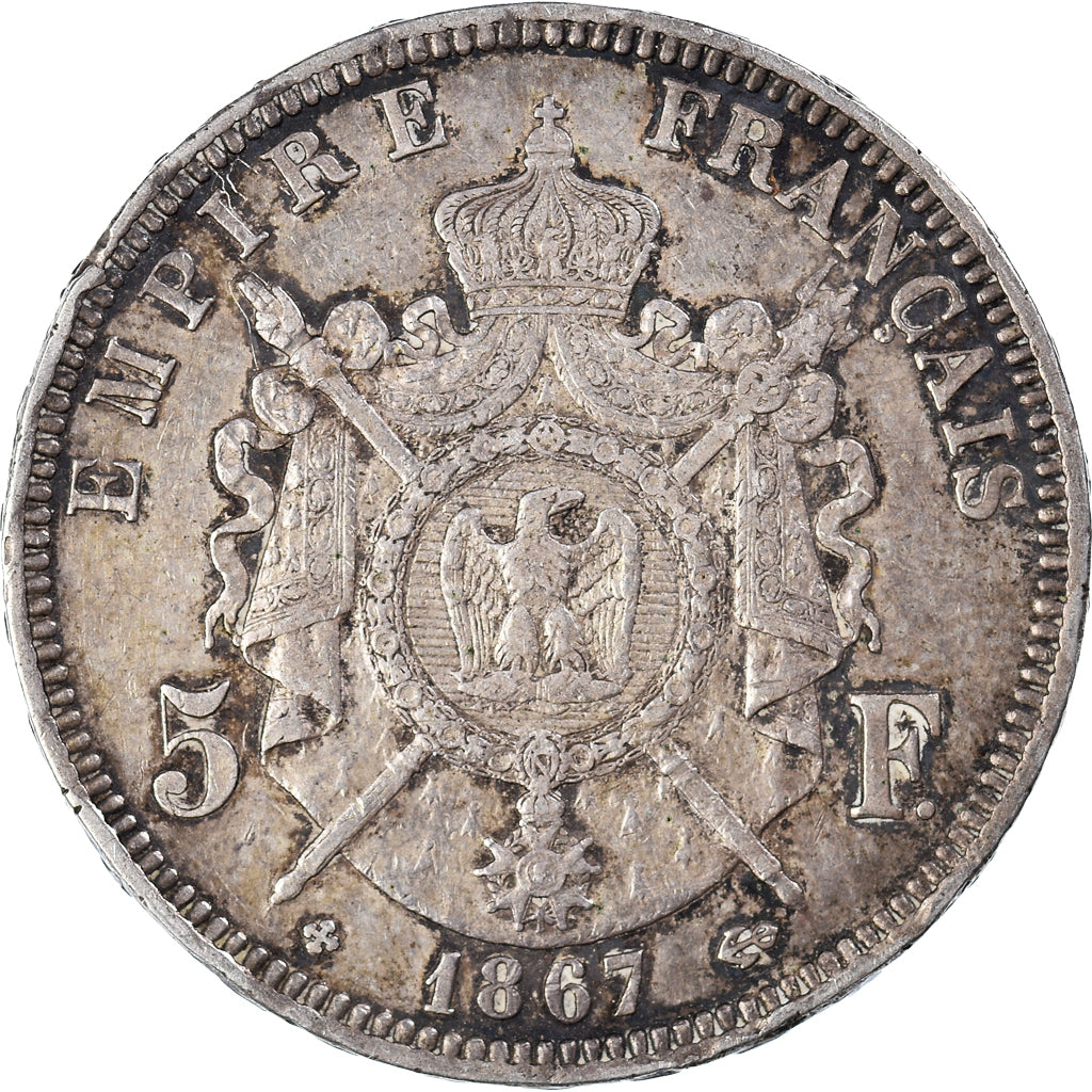 Coin, France, Napoléon III, 5 Francs, 1867, Strasbourg, VF(30-35), Silver