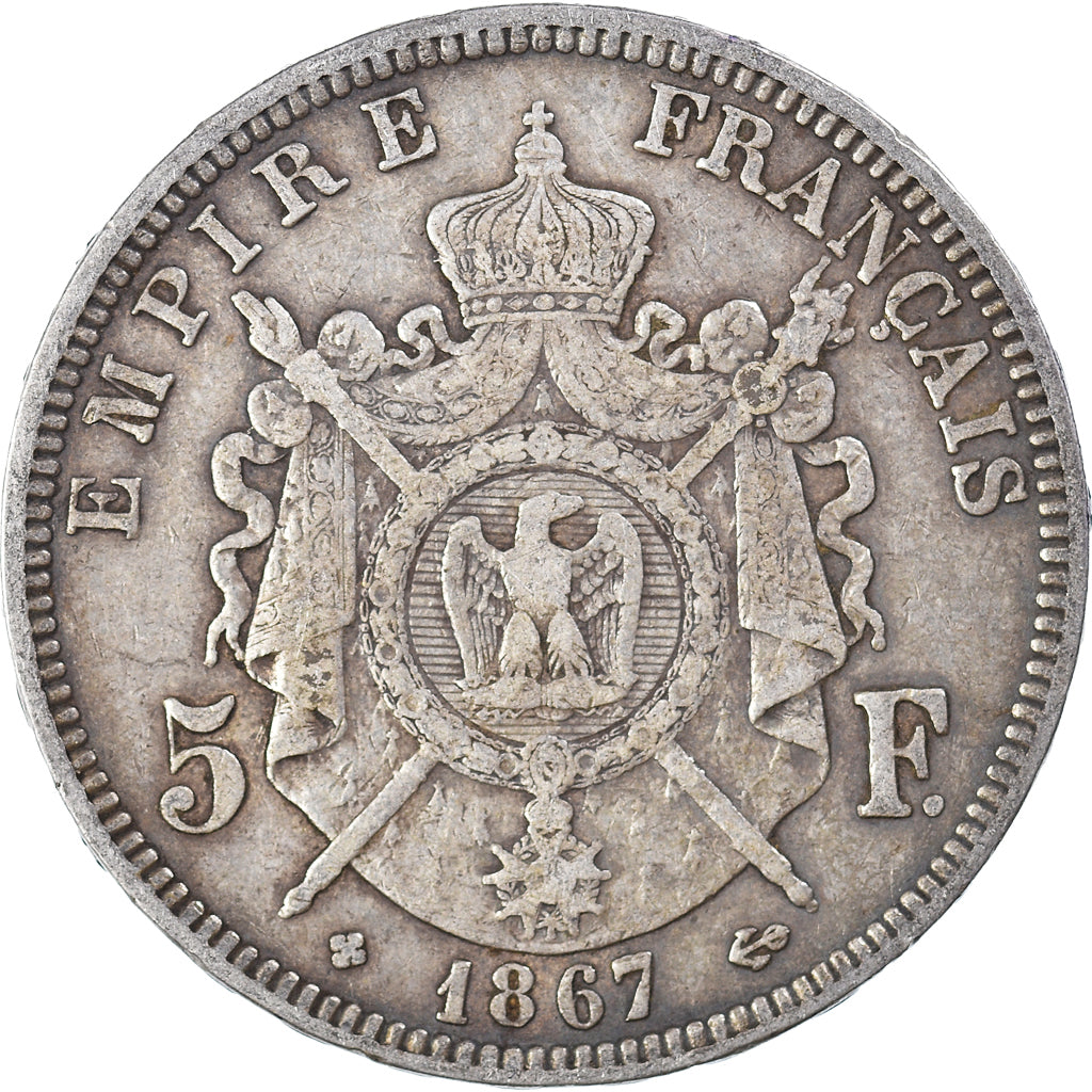 Coin, France, Napoléon III, 5 Francs, 1867, Strasbourg, VF(30-35), Silver