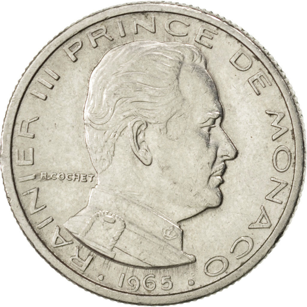 MONACO, 1/2 Franc, 1965, KM #145, AU(50-53), Nickel, 19.5, Gadoury #149, 4.52
