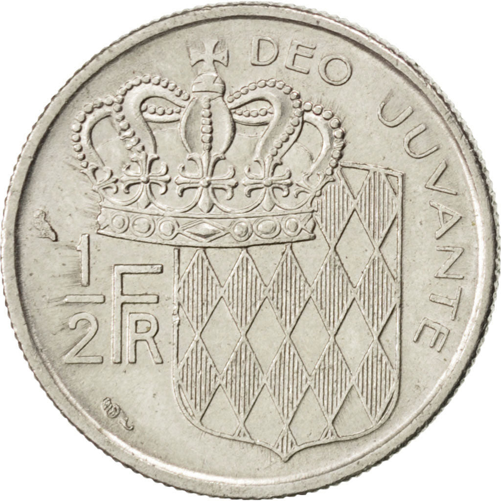 MONACO, 1/2 Franc, 1965, KM #145, AU(50-53), Nickel, 19.5, Gadoury #149, 4.52