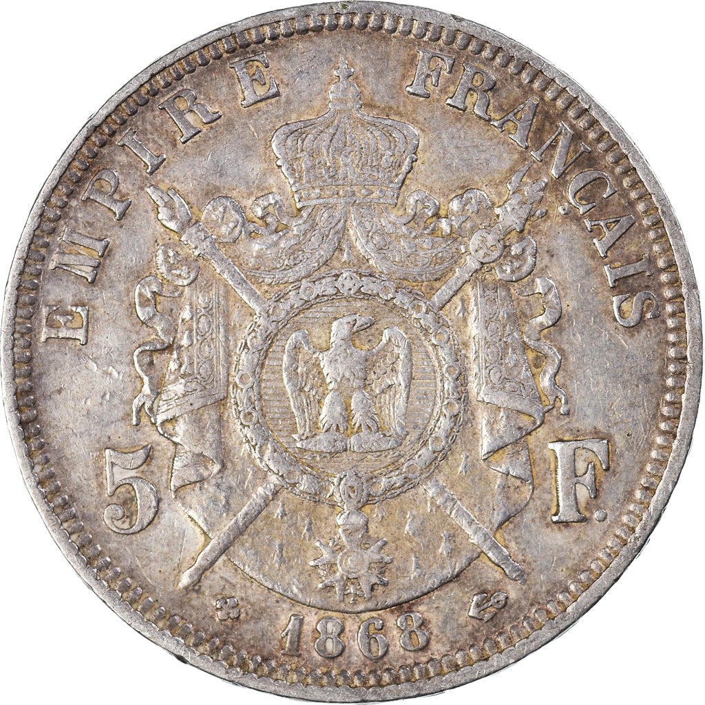Coin, France, Napoleon III, 5 Francs, 1868, Strasbourg, EF(40-45), Silver