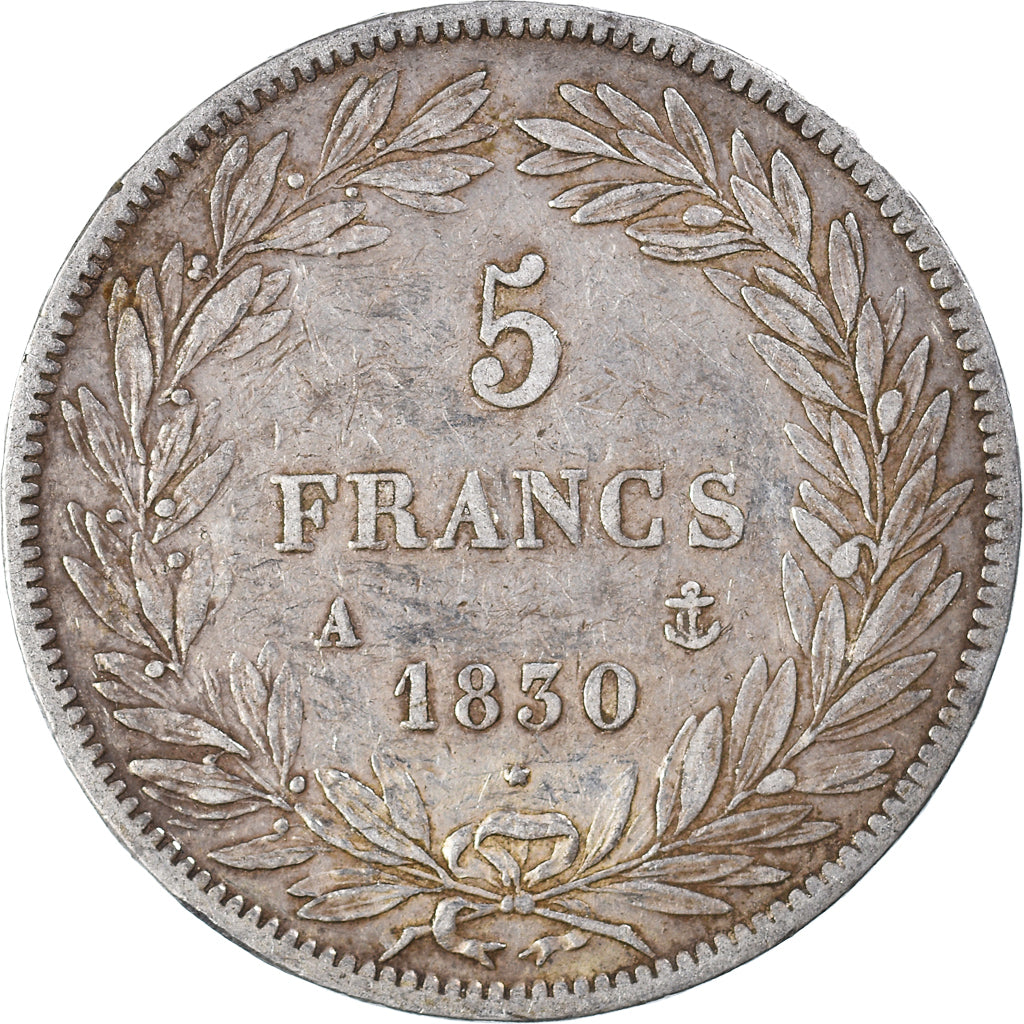 Moeda, França, Louis-Philippe, 5 Francs, 1830, Paris, VF(20-25), Prata