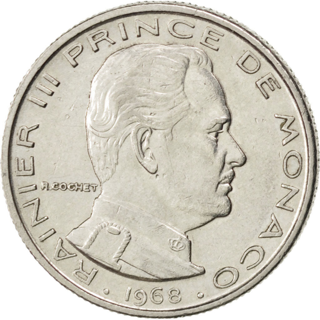 MONACO, 1/2 Franc, 1968, KM #145, EF(40-45), Nickel, 19.5, Gadoury #149, 4.57
