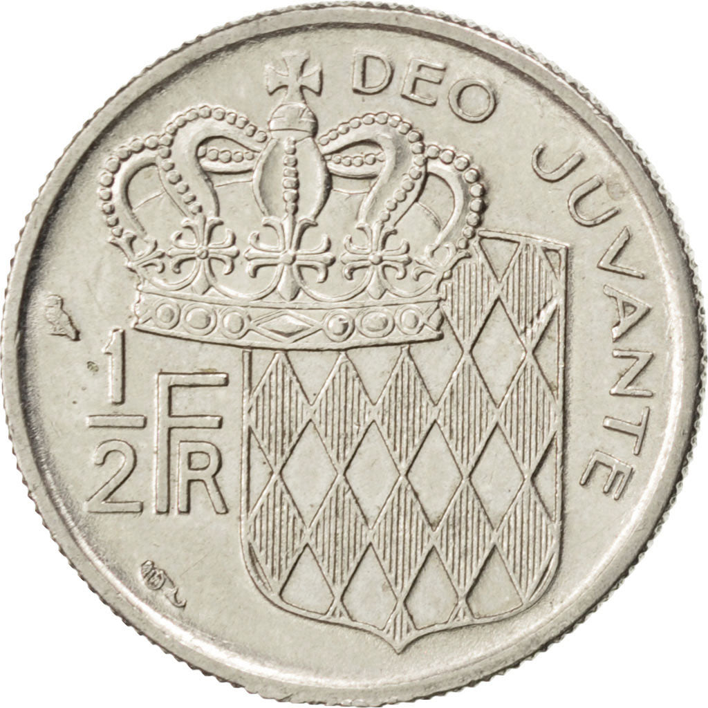 MONACO, 1/2 Franc, 1968, KM #145, EF(40-45), Nickel, 19.5, Gadoury #149, 4.57