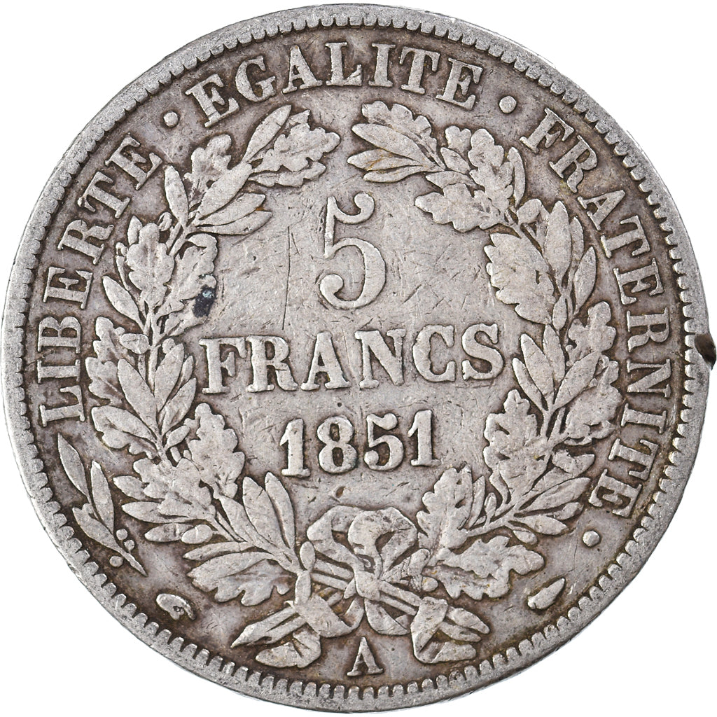 Coin, France, Cérès, 5 Francs, 1851, Paris, VF(20-25), Silver, KM:761.1