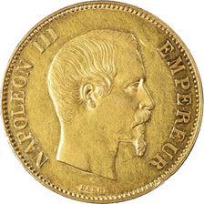 Moneda, Francia, Napoleon III, 100 Francs, 1855, Paris, MBC+, Oro, KM:786.1