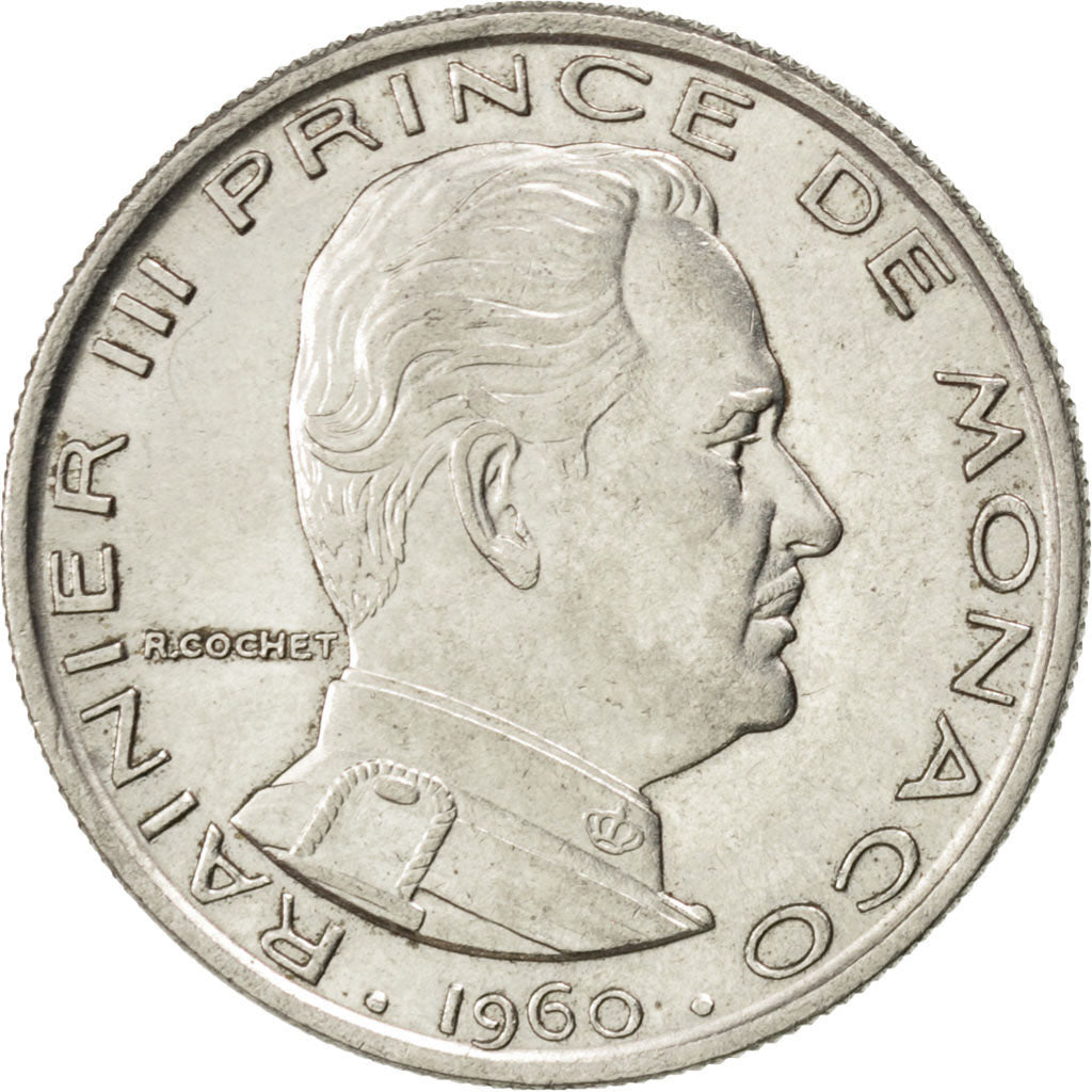 MONACO, Franc, 1960, KM #140, AU(55-58), Nickel, 24, Gadoury #150, 5.84