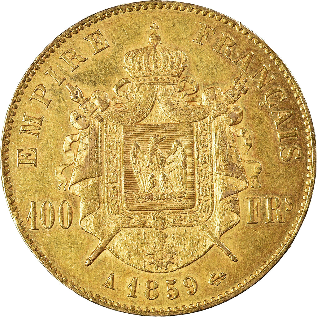 Moneta, Francia, Napoleon III, 100 Francs, 1859, Paris, BB+, Oro, KM:786.1
