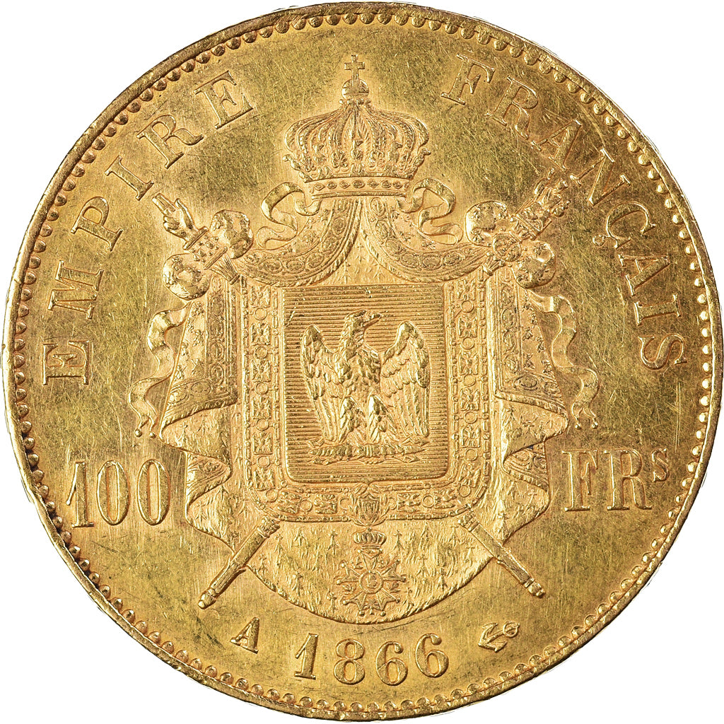 Moneda, Francia, Napoleon III, 100 Francs, 1866, Paris, MBC+, Oro, KM:802.1