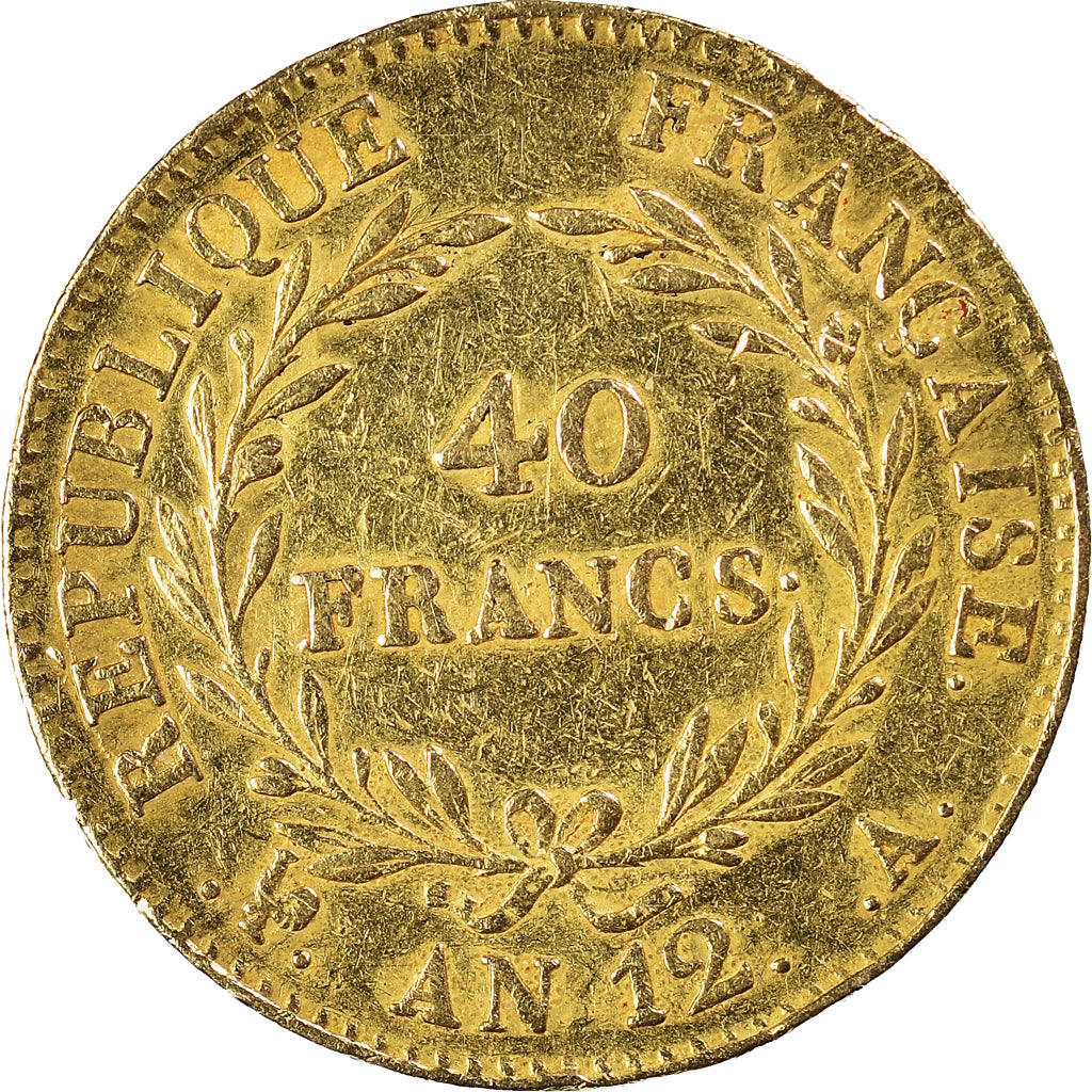 Moneta, Francia, Napoleon I, 40 Francs, An 12, Paris, MB+, Oro, Gadoury:1080