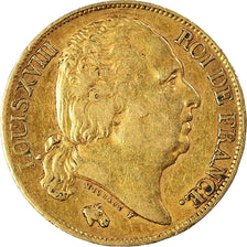 Moneta, Francia, Louis XVIII, 20 Francs, 1824, Lille, MB+, Oro, KM:712.9