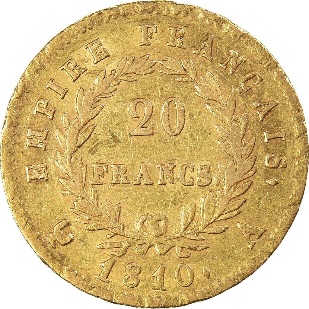 Moneda, Francia, Napoléon I, 20 Francs, 1810, Paris, BC+, Oro, KM:695.1