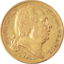 Moneta, Francja, Louis XVIII, 20 Francs, 1824, Paris, EF(40-45), Złoto