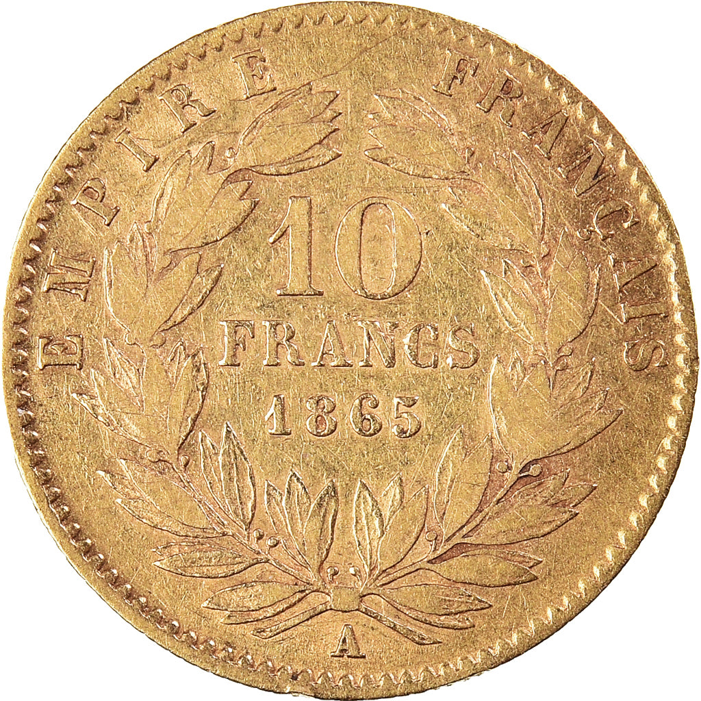 Münze, Frankreich, Napoleon III, 10 Francs, 1865, Paris, S+, Gold, KM:800.1