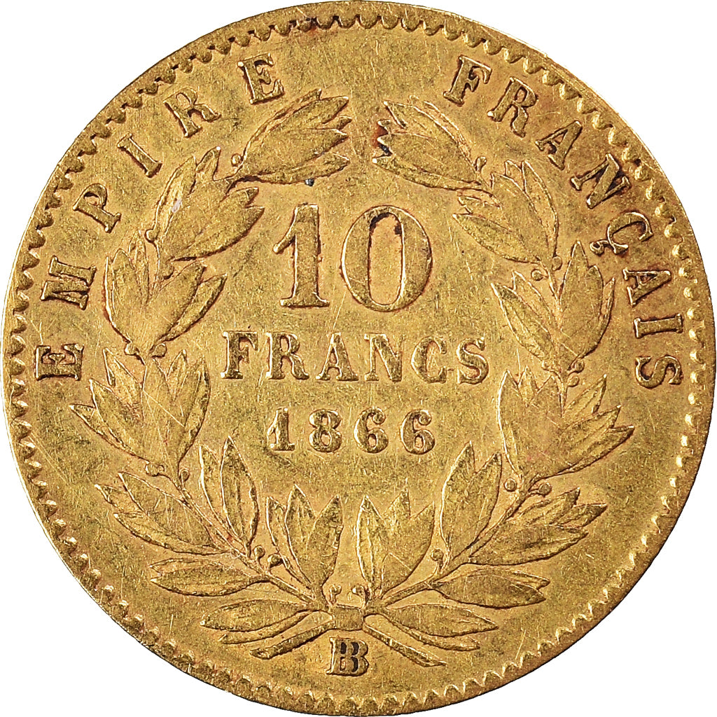 Moneta, Francja, Napoleon III, 10 Francs, 1866, Strasbourg, EF(40-45), Złoto