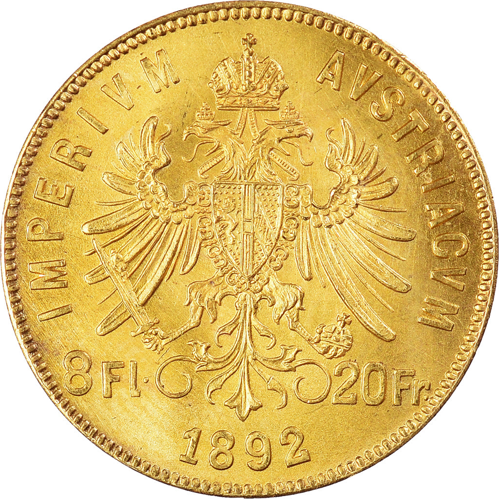 Coin, Austria, Franz Joseph I, 8 Florins-20 Francs, 1892, MS(64), Gold, KM:2269