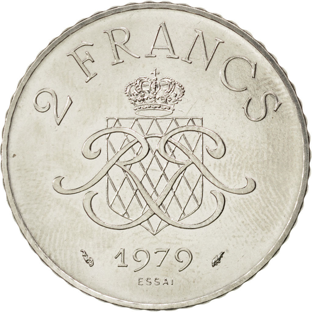 MONACO, 2 Francs, 1979, KM #E71, MS(63), Nickel, Gadoury #151, 7.50