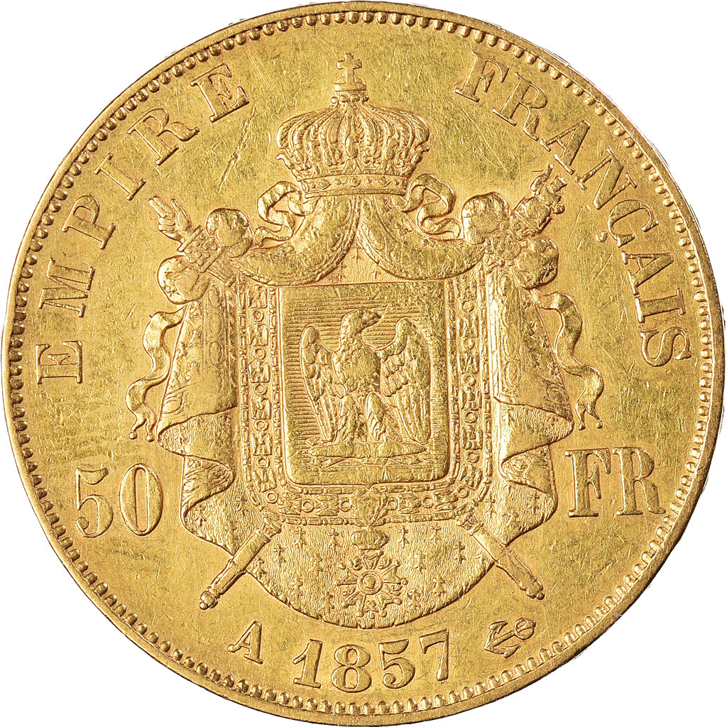 Moneta, Francia, Napoleon III, 50 Francs, 1857, Paris, BB+, Oro, KM:785.1