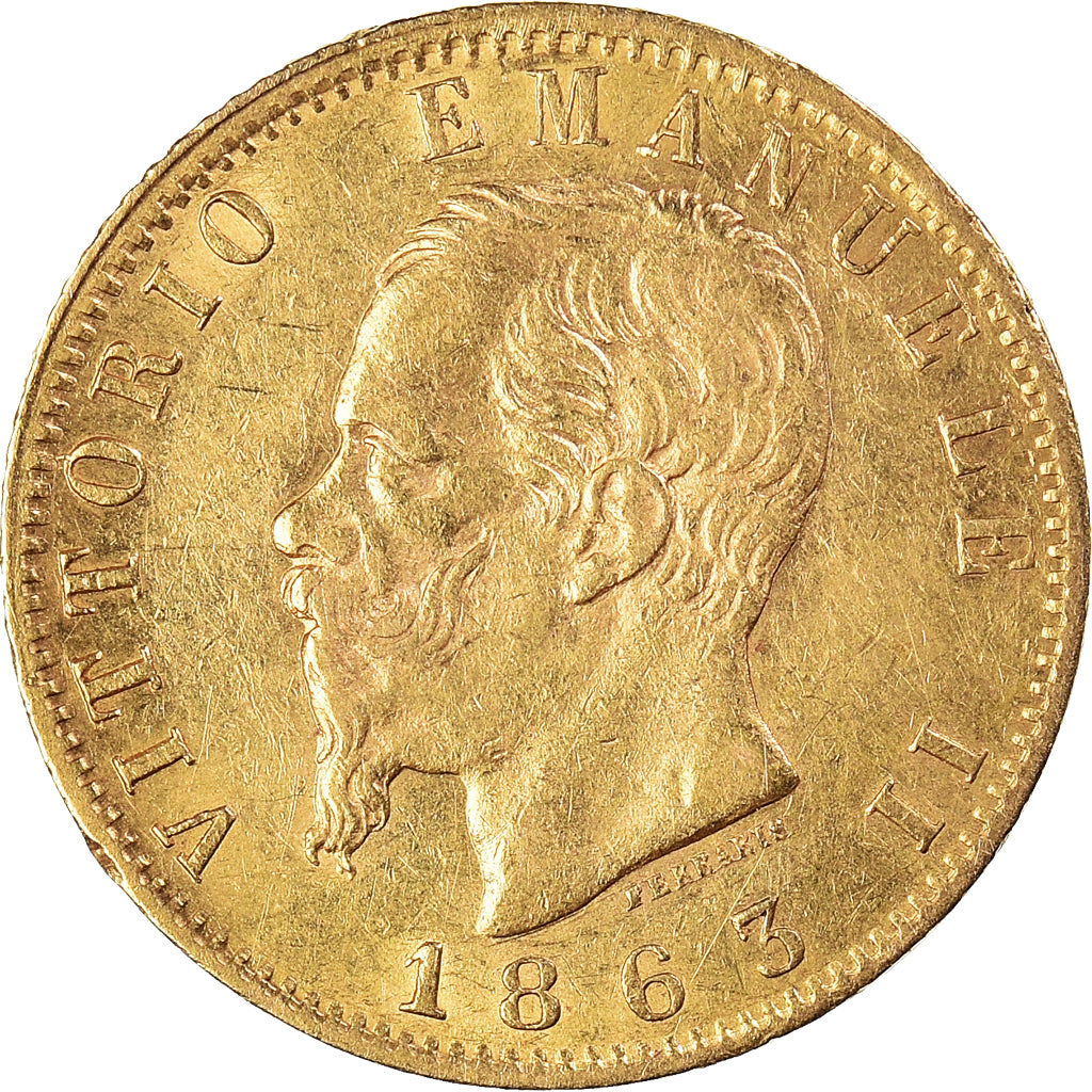 Moneda, Italia, Vittorio Emanuele II, 20 Lire, 1863, Torino, MBC+, Oro, KM:10.1