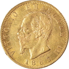 Moeda, Itália, Vittorio Emanuele II, 20 Lire, 1863, Torino, AU(50-53), Dourado