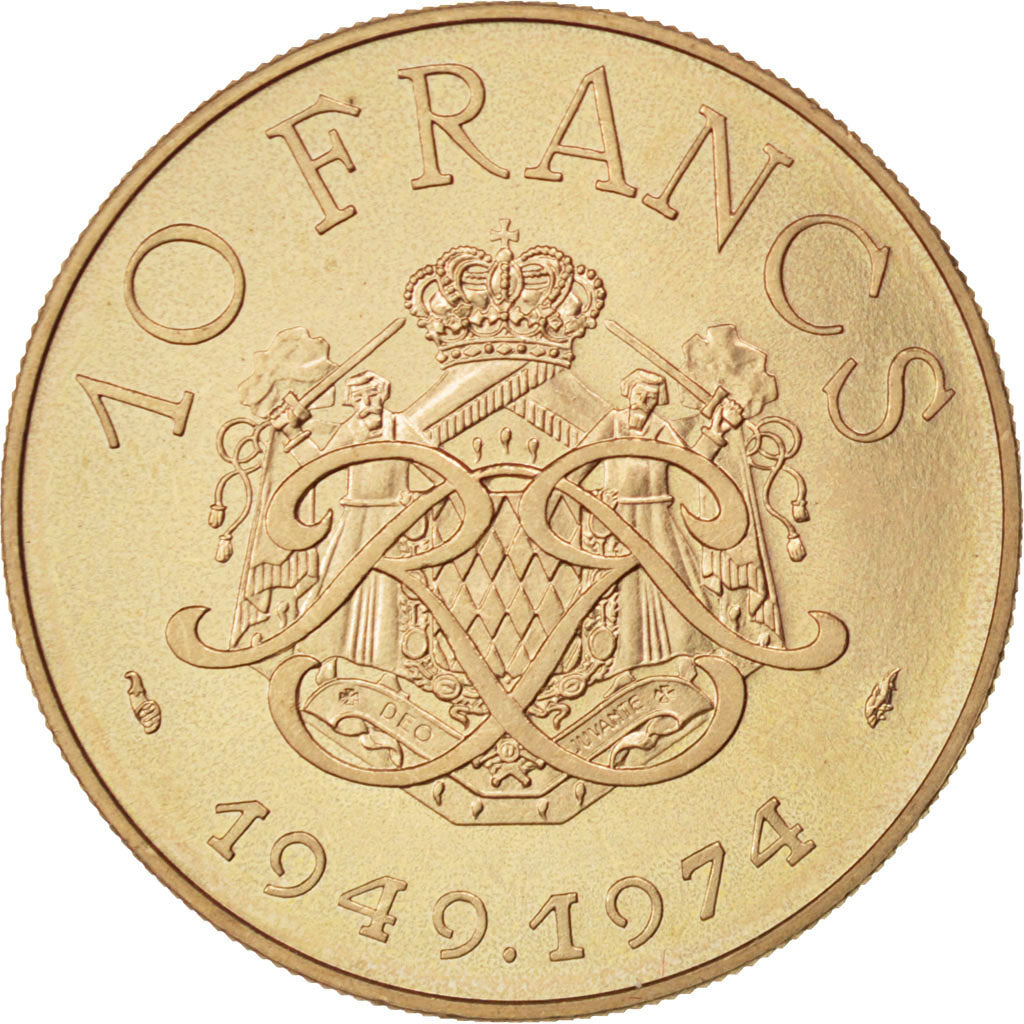MONACO, 10 Francs, 1974, KM #E63, MS(60-62), Cupro-nickel Aluminium, Gadoury...