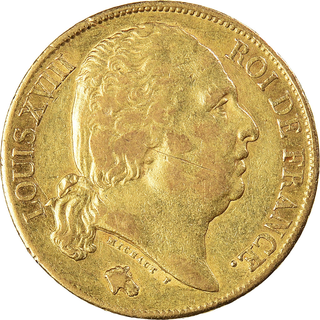 Munten, Frankrijk, Louis XVIII, 20 Francs, 1819, Paris, ZF, Goud, KM:712.1