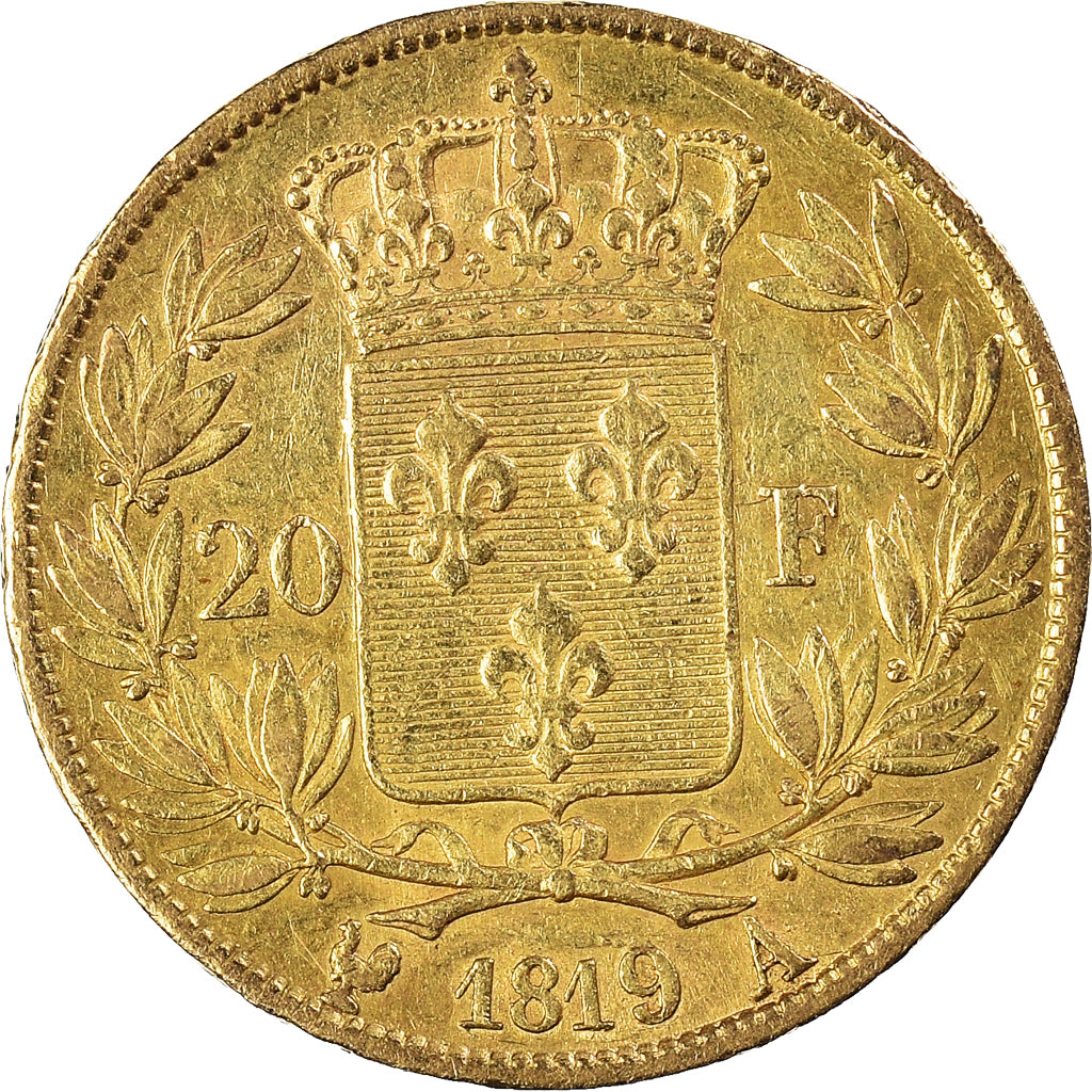 Munten, Frankrijk, Louis XVIII, 20 Francs, 1819, Paris, ZF, Goud, KM:712.1