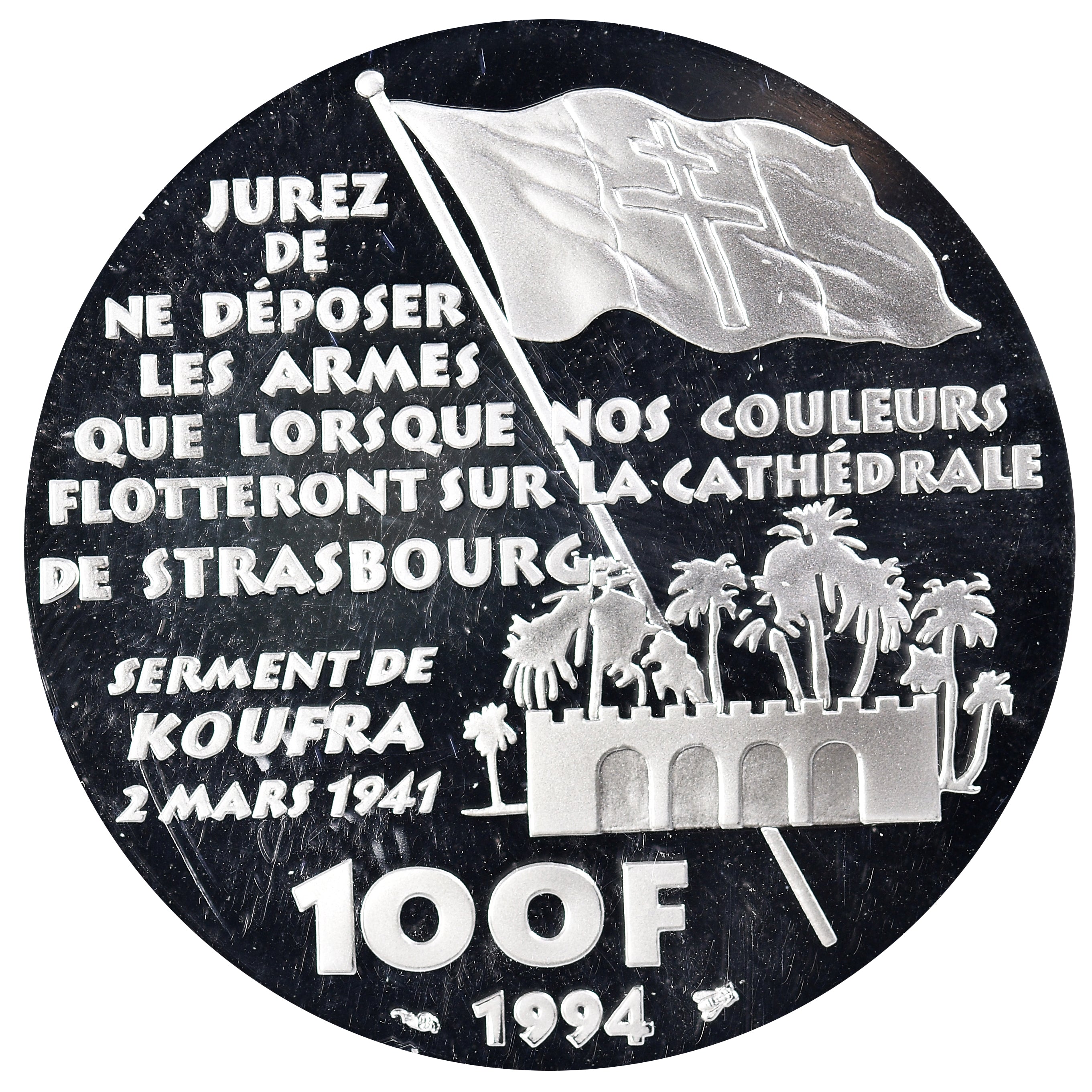 Münze, Frankreich, Général Leclerc, Libération, 100 Francs, 1994, Proof /