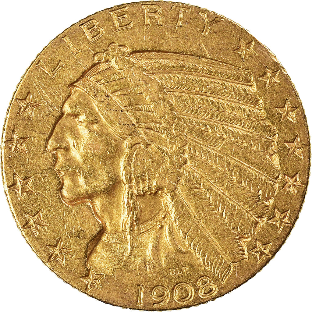 Munten, Verenigde Staten, Indian Head, $5, Half Eagle, 1908, U.S. Mint