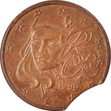 Francja, Euro Cent, 1999, Paris, error clipped planchet, AU(50-53), Miedź